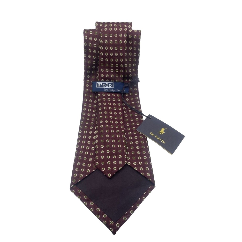 Polo RALPH LAUREN Mens 100% Silk NWT Tie Maroon Red Geometric Handmade USA